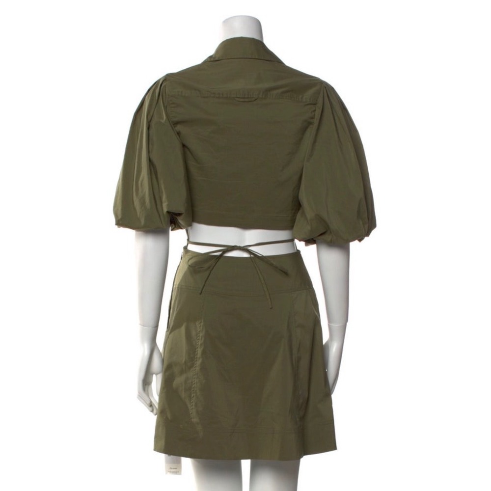 Jonathan Simkhai Olive Green Cutout Ring Mini Dress Puff Sleeve XL - Picture 3 of 8
